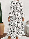 White Leopard Bell Sleeve Layered Maxi
