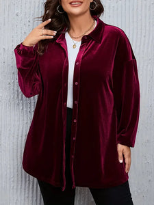 Velvet Button Up Shirt (Plus)