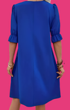 V-neck 3/4 Sleeve Knee Dress