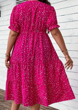 Tiered Polka Dot Print Short Sleeve Midi Dress (Plus Size)