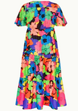 Vacation Floral Print Cinched Waist Dress (Plus)