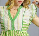 Striped Ruffle Sleeve Button Front Midi Dress