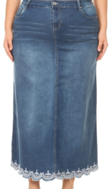 Embroidered Hem Denim Skirt (PLUS)