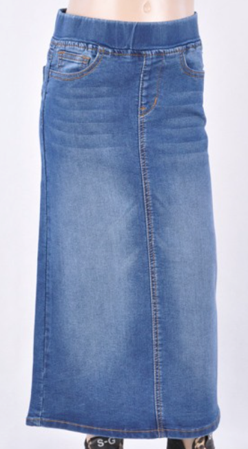 B-Girl Girls Elastic Waistband Long Denim Skirt