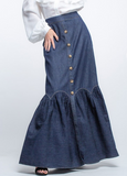 Denim Maxi Skirt with Ruffles