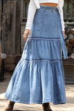 Layered Ruffle Denim Maxi Skirt