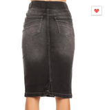 Black Denim Midi Skirt - Elastic Waistband (XS-XL)